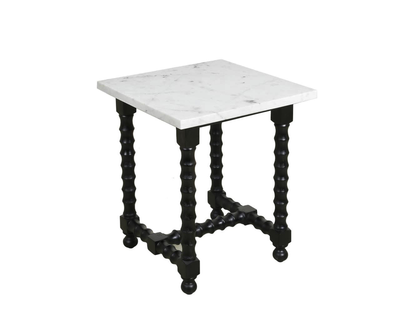 24" White and Black Marble and Solid Wood Square Trestle End Table-6