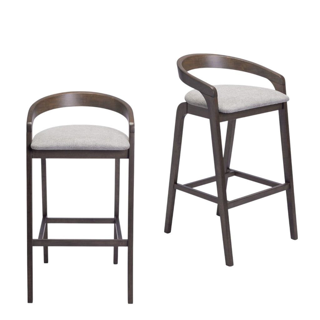 Set of Two 31" Gray and Espresso Fabric and Solid Wood Low Back Bar Height Bar Chairs-8