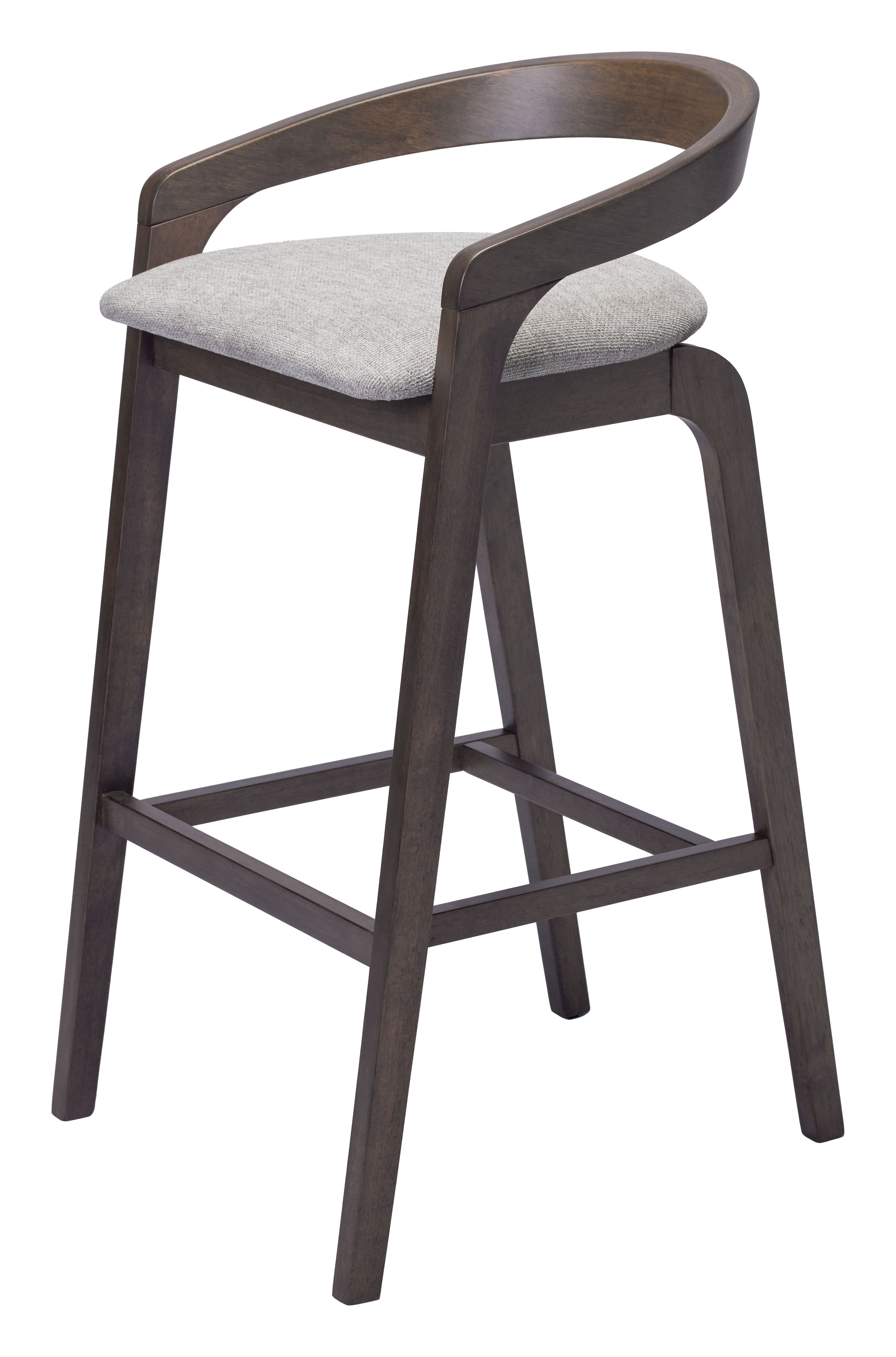Set of Two 31" Gray and Espresso Fabric and Solid Wood Low Back Bar Height Bar Chairs-3