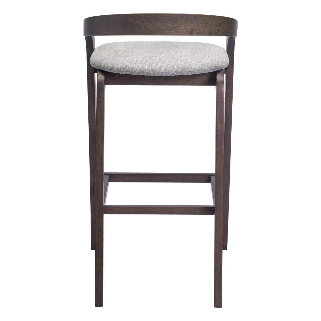 Set of Two 31" Gray and Espresso Fabric and Solid Wood Low Back Bar Height Bar Chairs-6