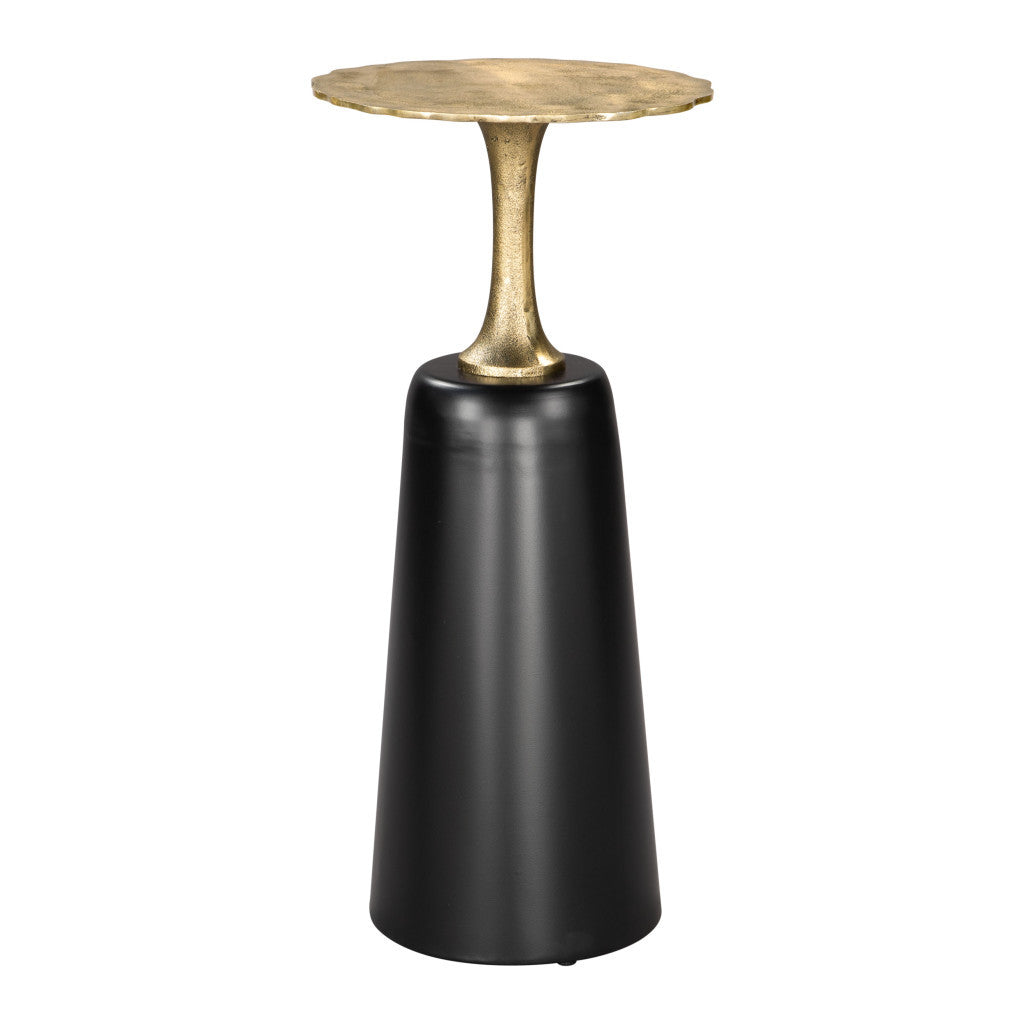 26" Gold and Black Aluminum and Iron Round Pedestal End Table-0