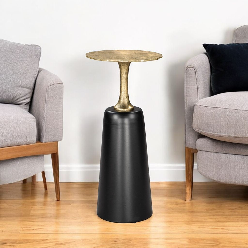 26" Gold and Black Aluminum and Iron Round Pedestal End Table-2