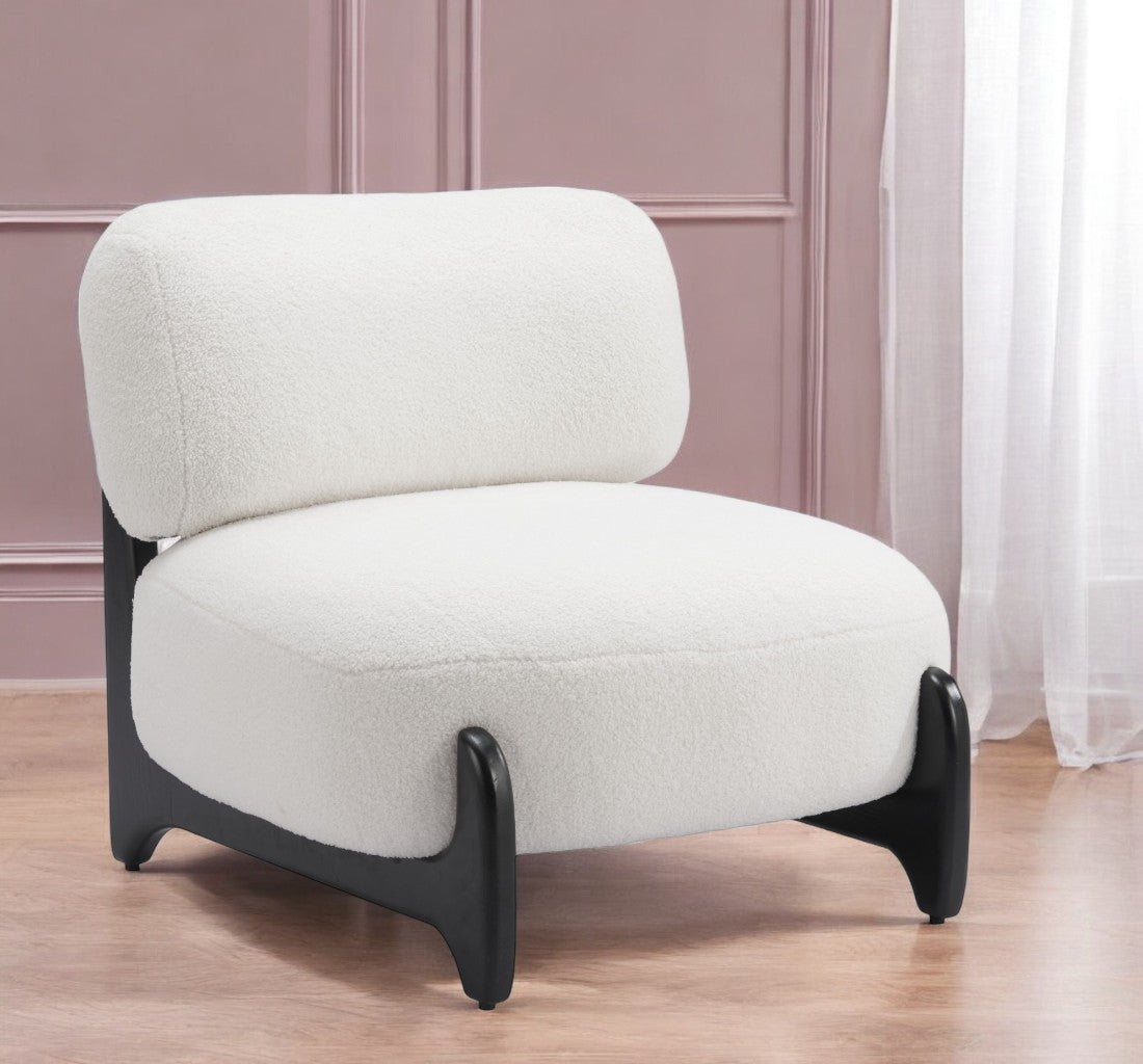 30" White And Black Sherpa And Upholstered Side Chair-1
