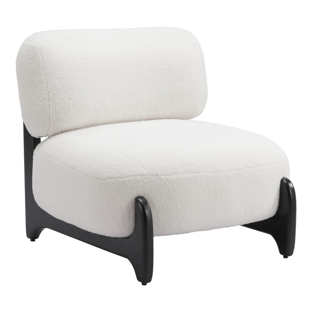 30" White And Black Sherpa And Upholstered Side Chair-4