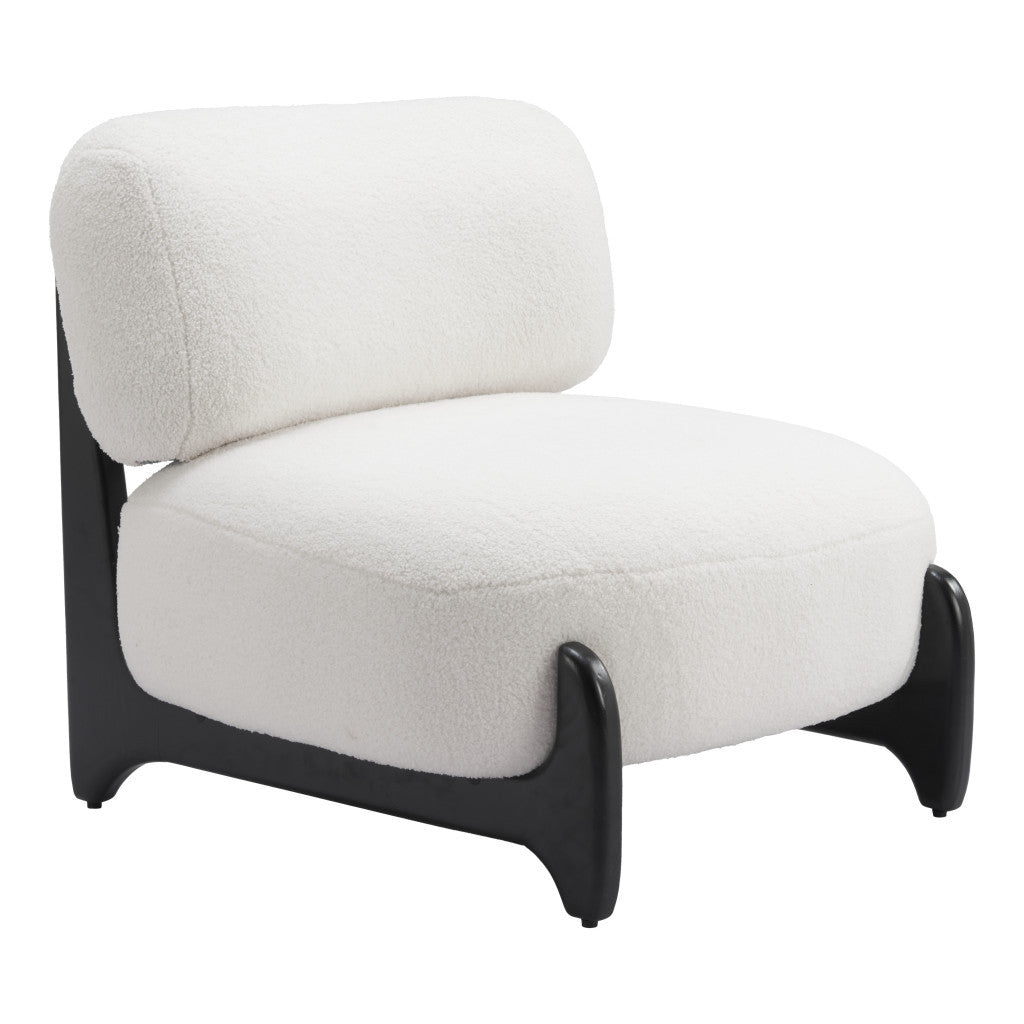 30" White And Black Sherpa And Upholstered Side Chair-5