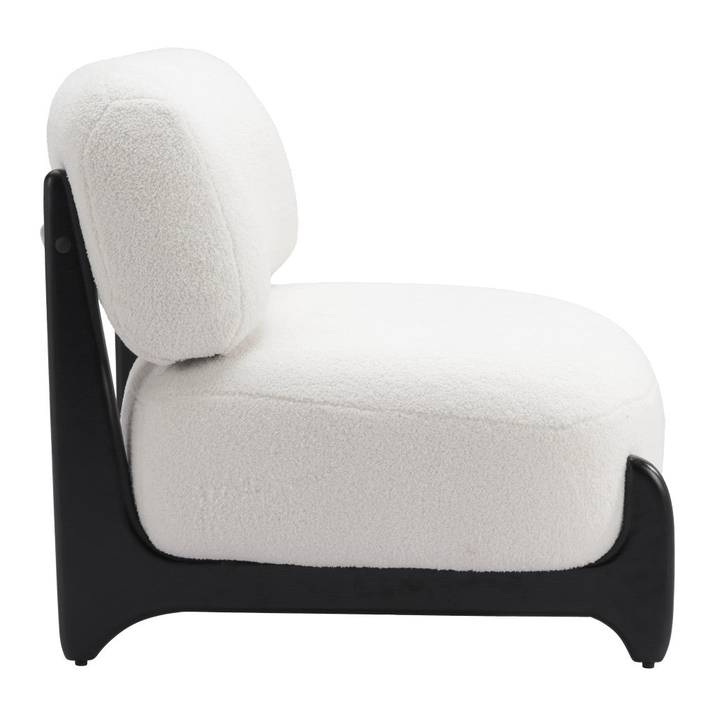 30" White And Black Sherpa And Upholstered Side Chair-0