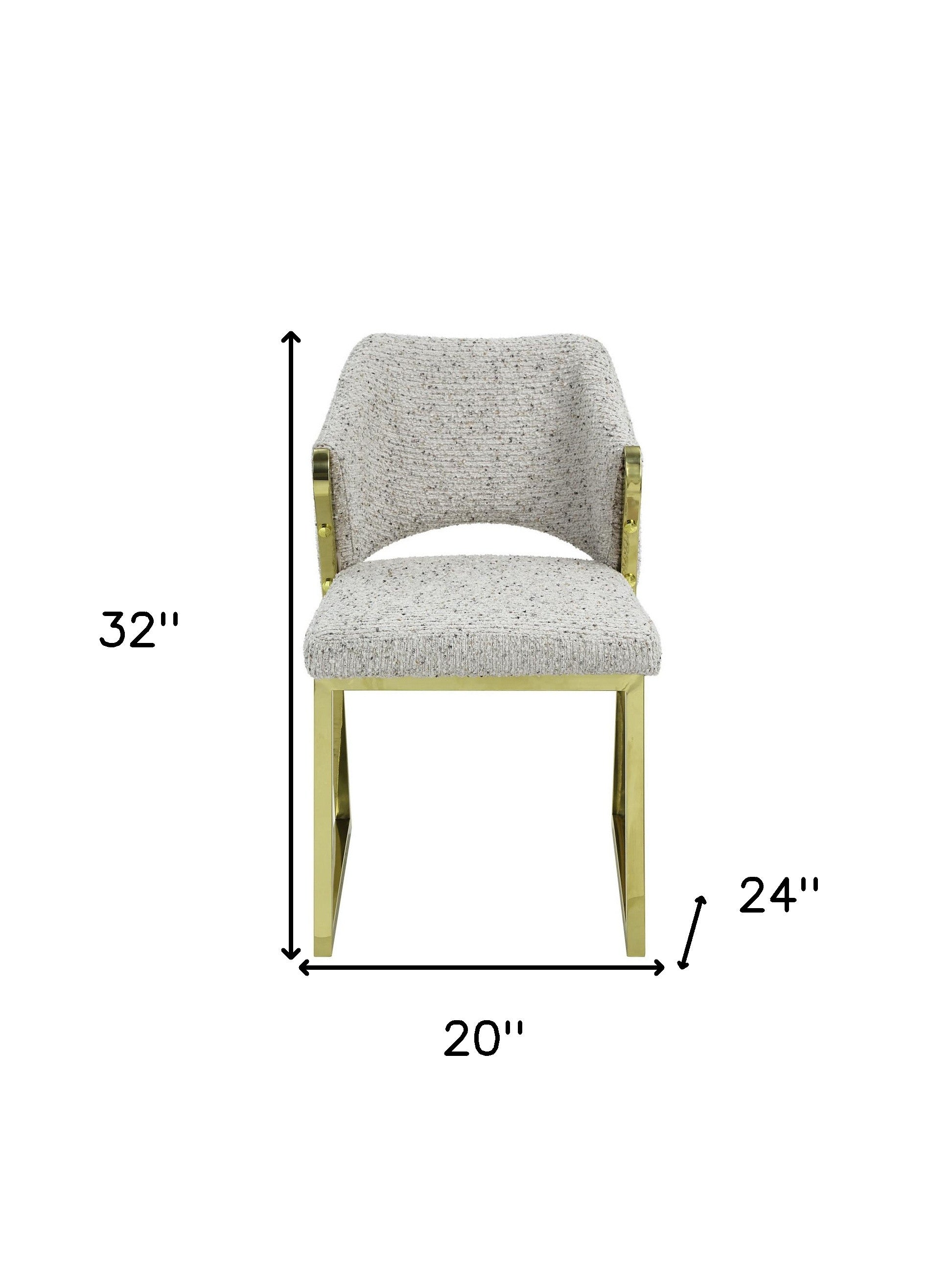 Beige and Gold Upholstered Boucle Wing Back Dining Side Chair-8