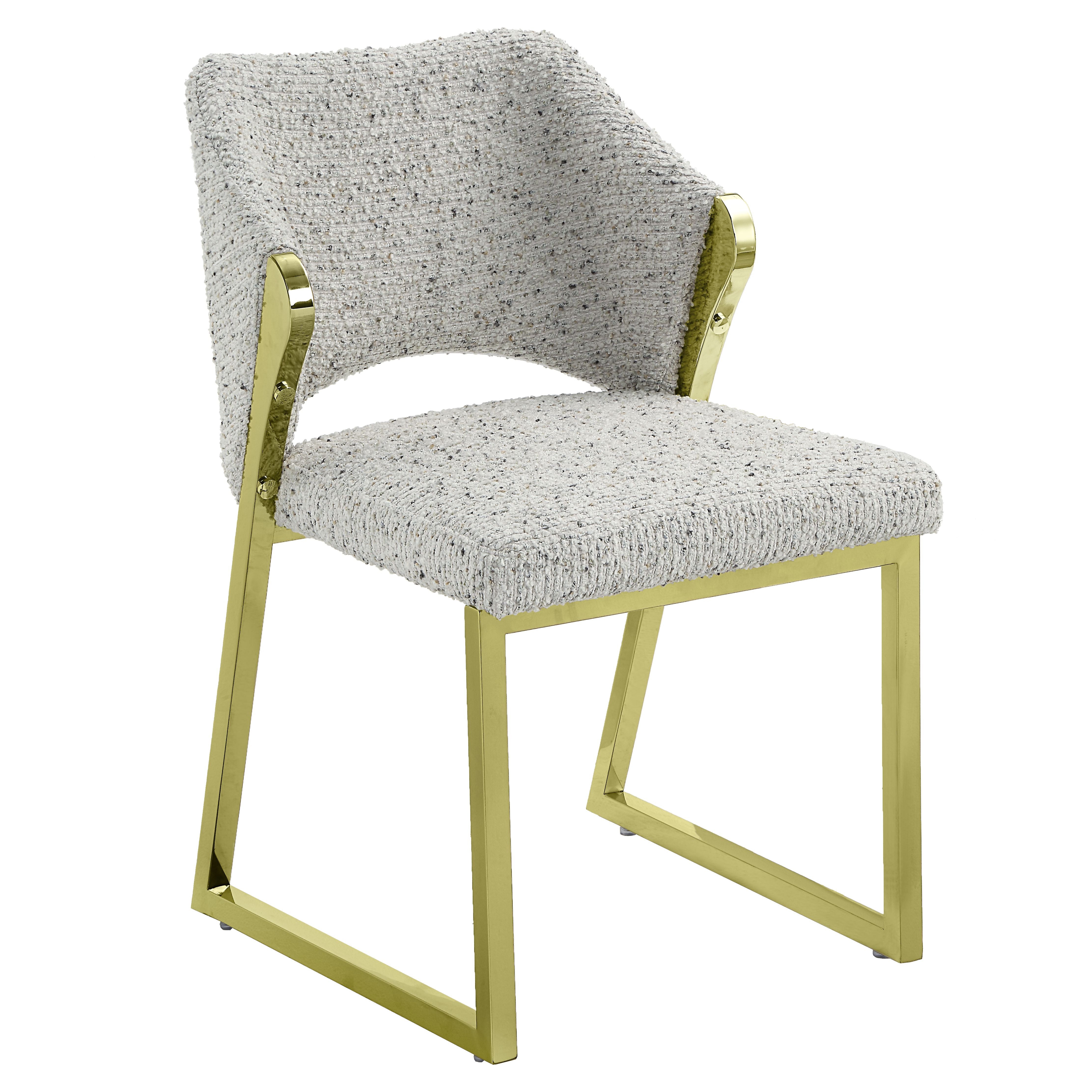 Beige and Gold Upholstered Boucle Wing Back Dining Side Chair-4