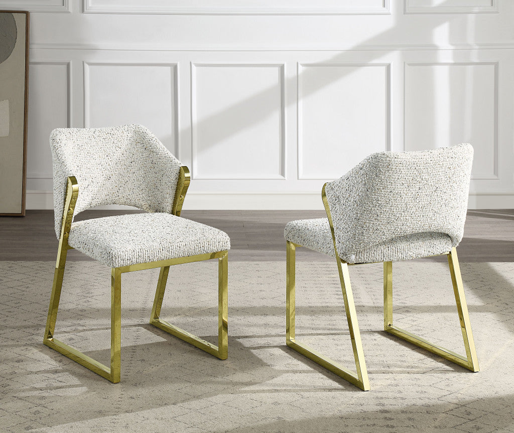 Beige and Gold Upholstered Boucle Wing Back Dining Side Chair-7