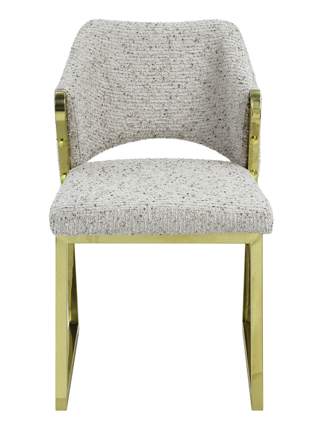 Beige and Gold Upholstered Boucle Wing Back Dining Side Chair-1