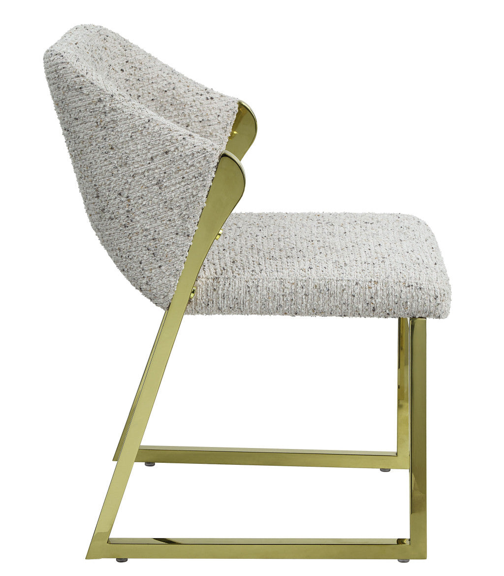 Beige and Gold Upholstered Boucle Wing Back Dining Side Chair-2