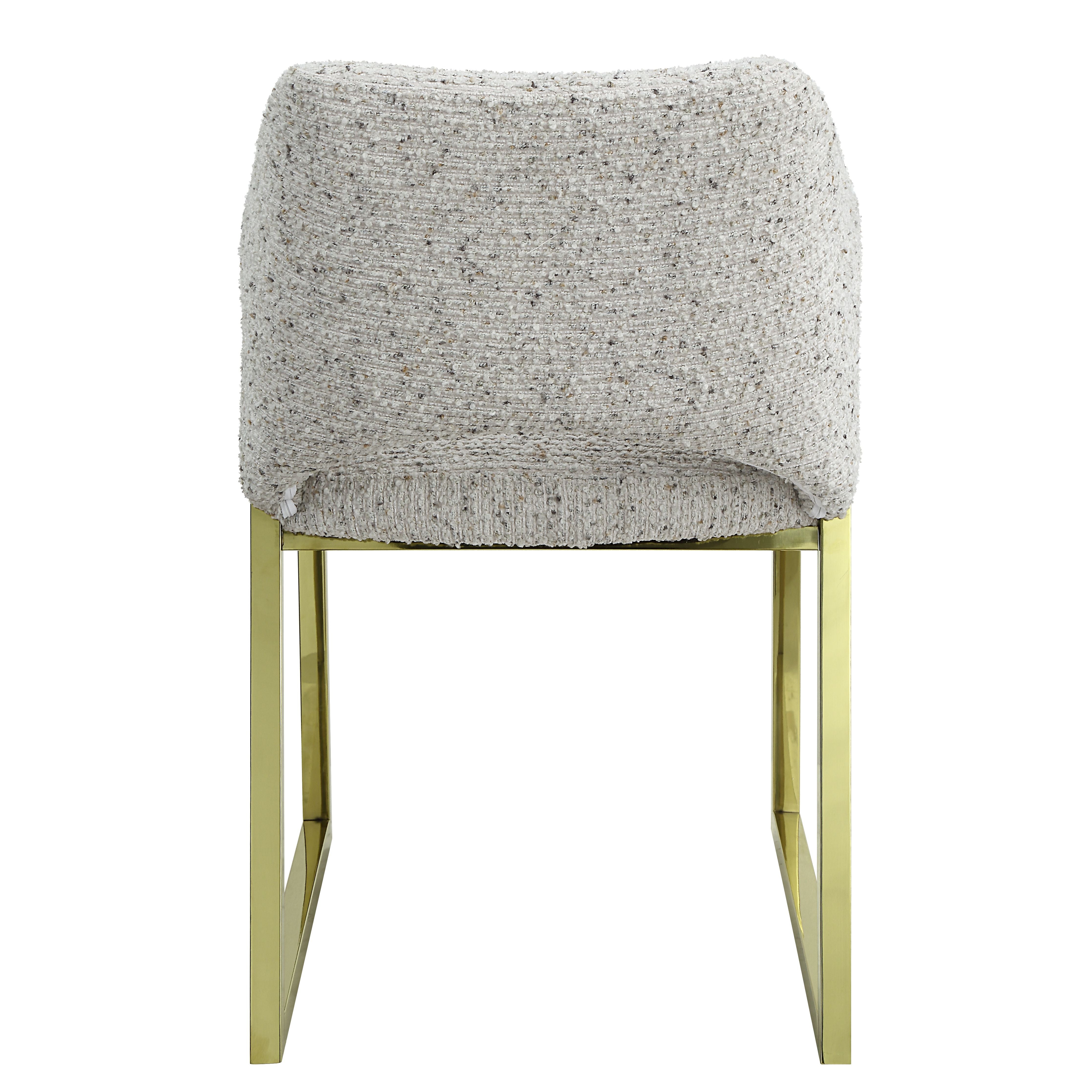 Beige and Gold Upholstered Boucle Wing Back Dining Side Chair-3