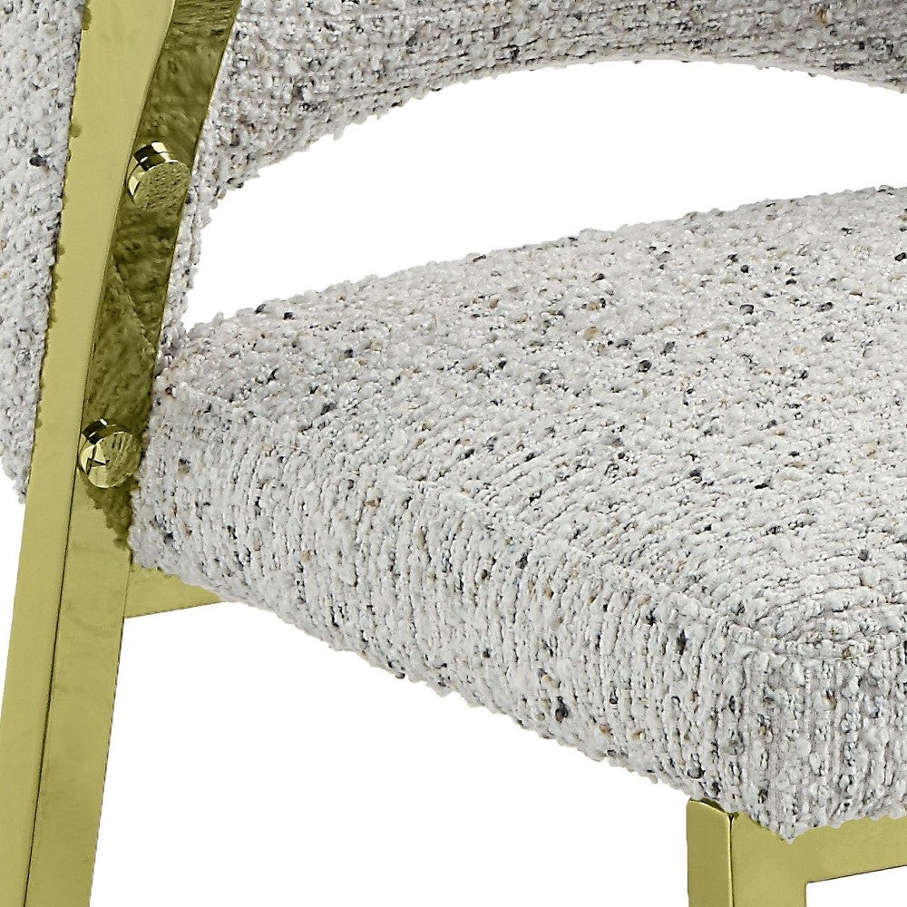 Beige and Gold Upholstered Boucle Wing Back Dining Side Chair-5