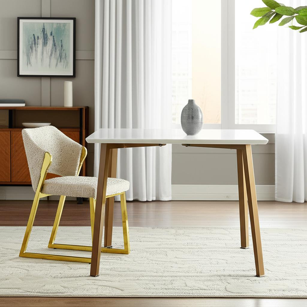 Beige and Gold Upholstered Boucle Wing Back Dining Side Chair-0