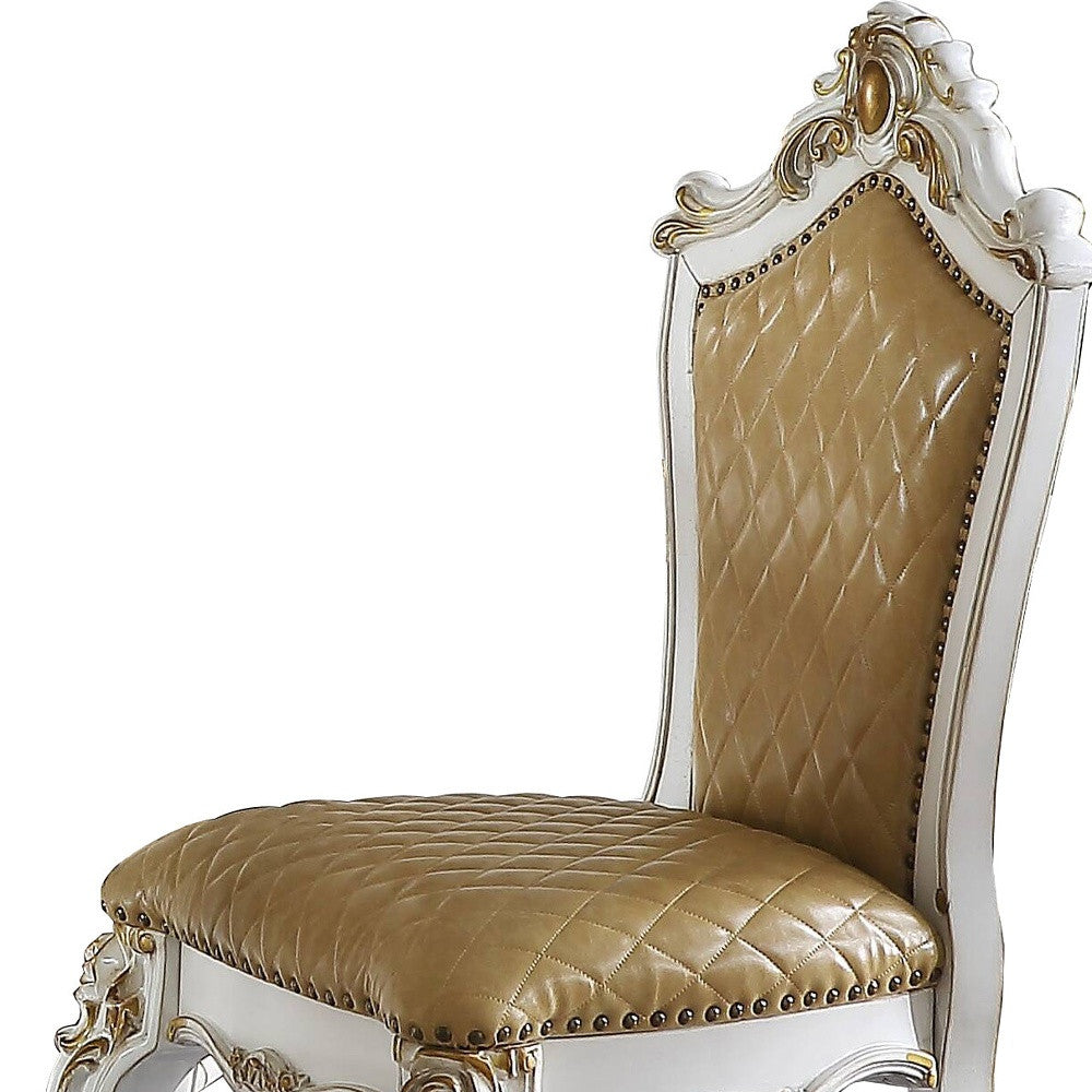 Set of Two 24" Brown and Pearl Faux Leather and Solid Wood Counter Height Bar Chairs-4