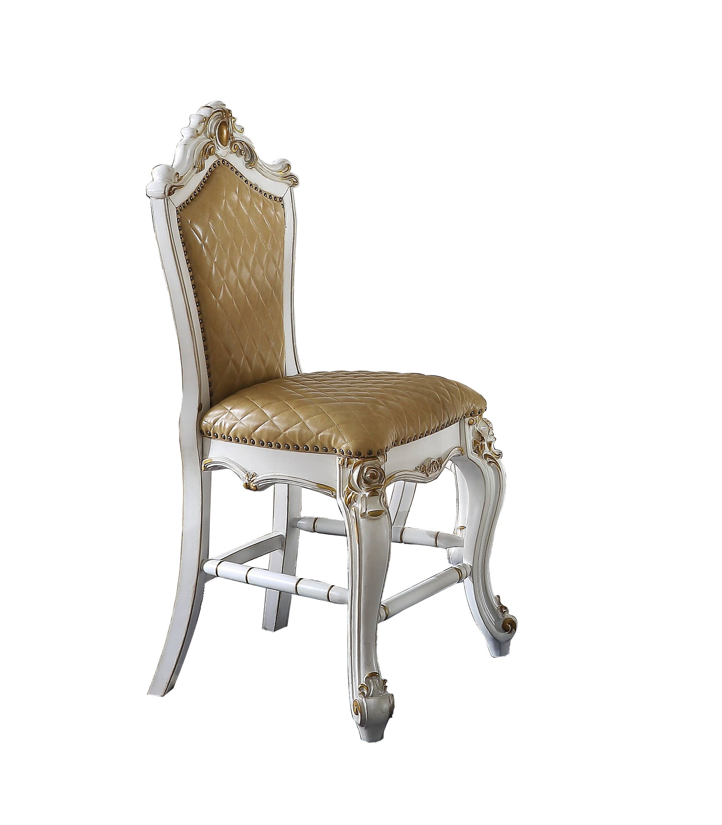 Set of Two 24" Brown and Pearl Faux Leather and Solid Wood Counter Height Bar Chairs-3