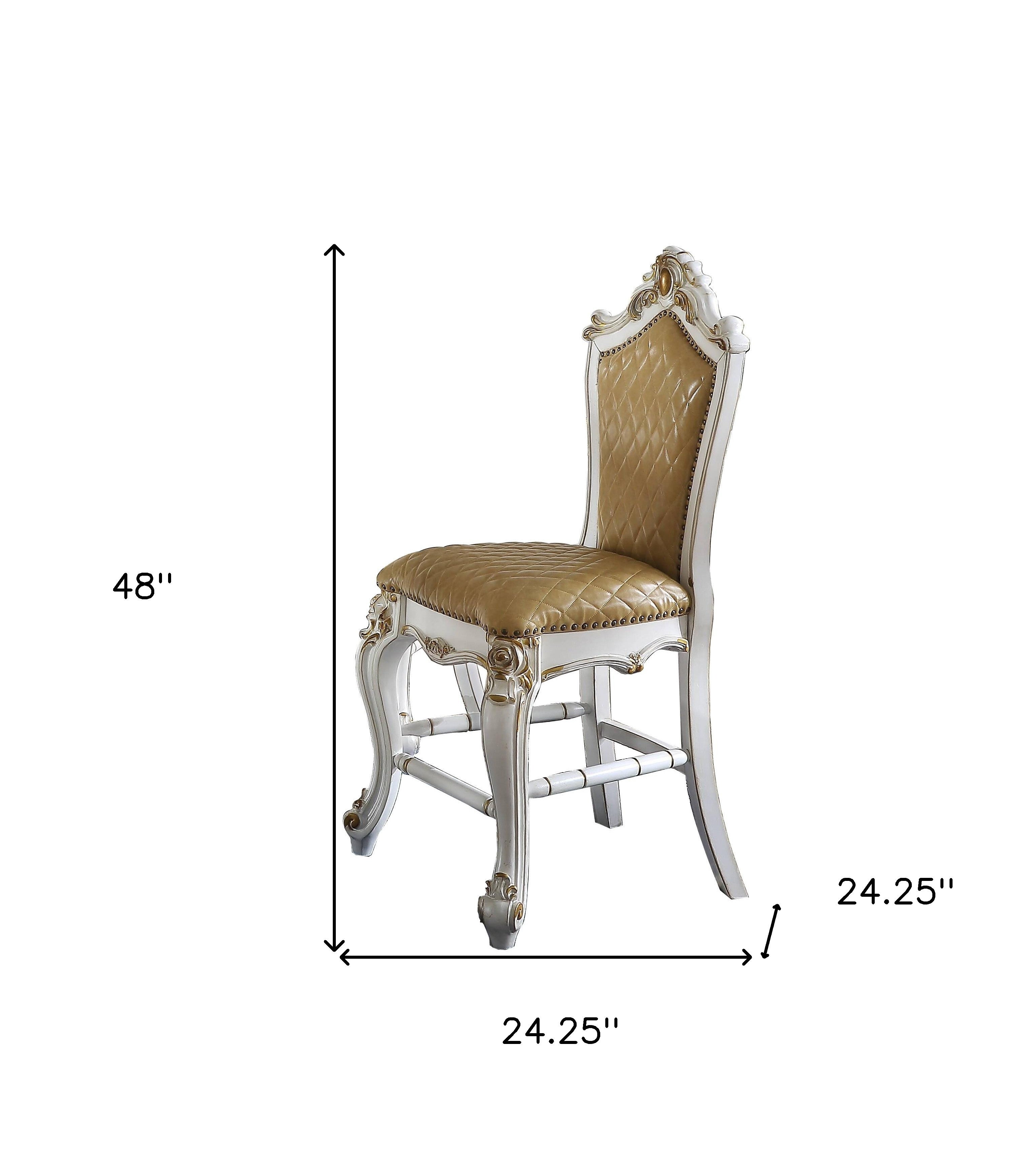 Set of Two 24" Brown and Pearl Faux Leather and Solid Wood Counter Height Bar Chairs-6