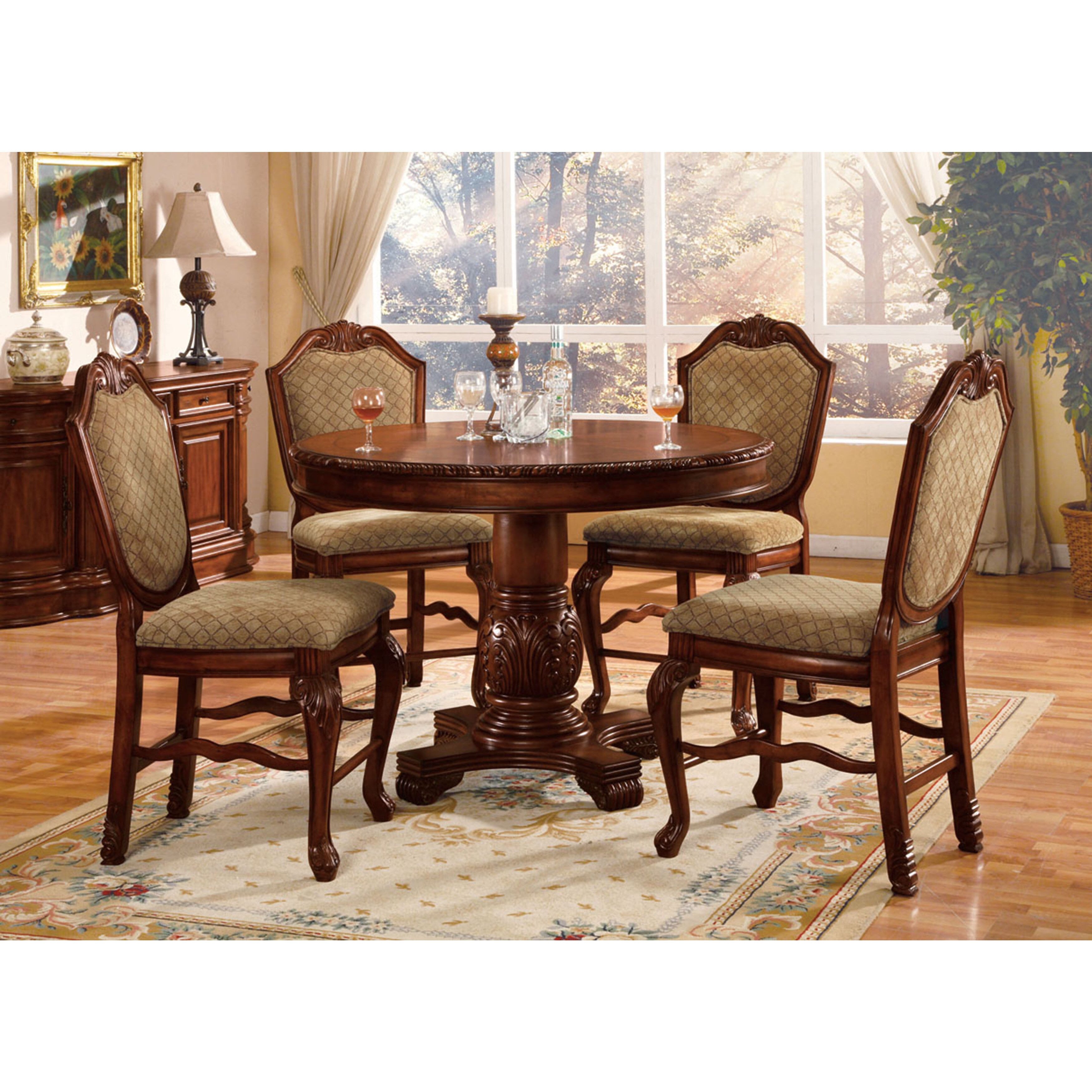 Set of Two 24" Beige and Brown Fabric and Solid Wood Counter Height Bar Chairs-5