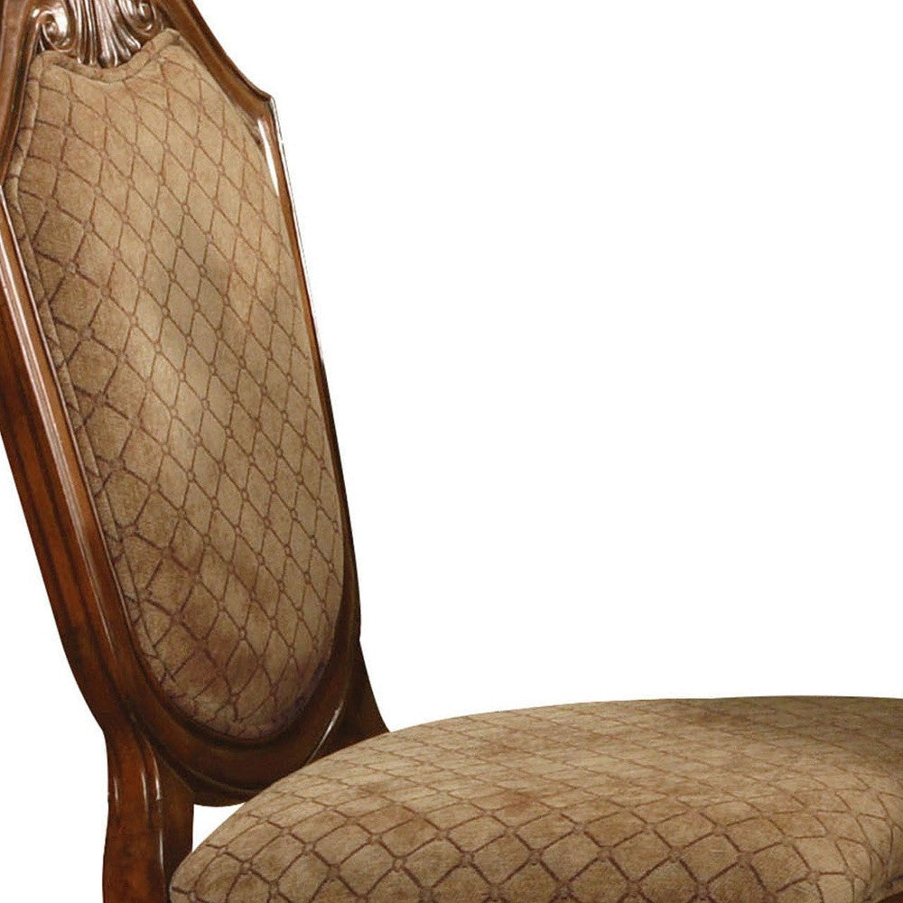 Set of Two 24" Beige and Brown Fabric and Solid Wood Counter Height Bar Chairs-3