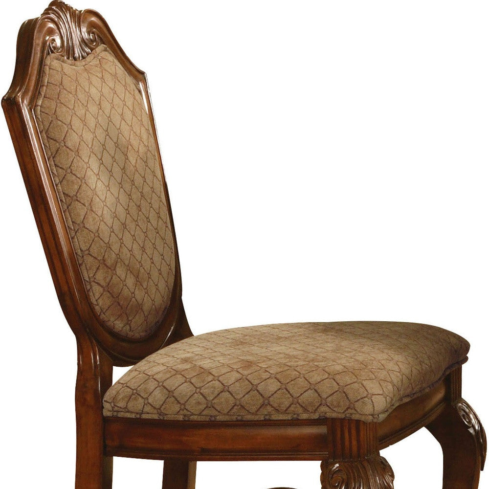 Set of Two 24" Beige and Brown Fabric and Solid Wood Counter Height Bar Chairs-4