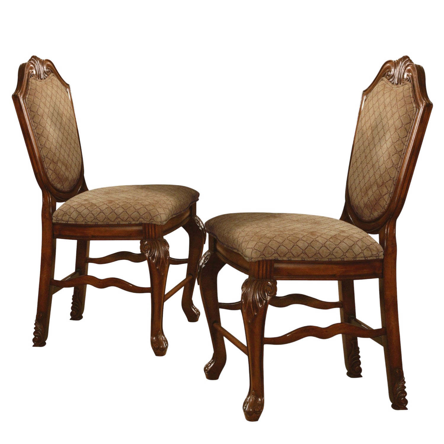 Set of Two 24" Beige and Brown Fabric and Solid Wood Counter Height Bar Chairs-1