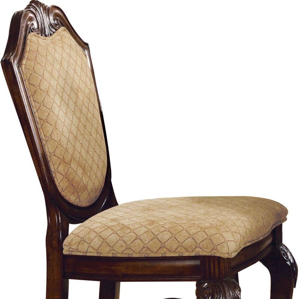 Set of Two 24" Beige and Espresso Fabric and Solid Wood Counter Height Bar Chairs-5