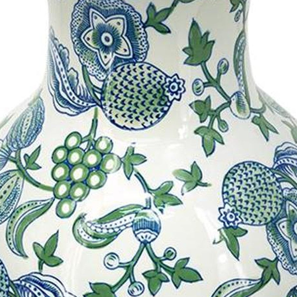 19" White Blue And Green Floral Urn Porcelain Table Vase-4