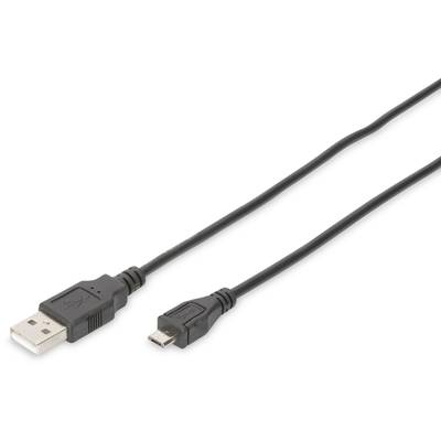 Digitus USB 2.0 Csatlakozókábel [1x USB 2.0 dugó, A típus - 1x USB 2.0 dugó, mikro B típus] 1.80 m Fekete Kerek, Kettős árnyékolás (DB-300127-018-S)-0