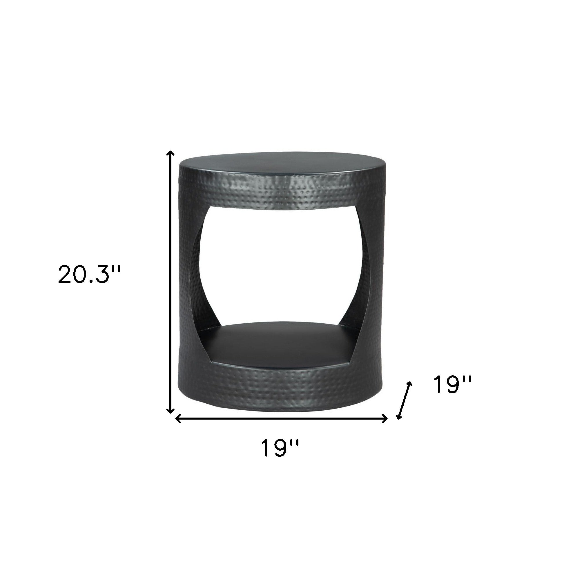 20" Black Iron Round Floor Shelf End Table-8