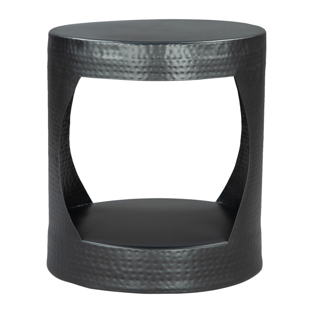 20" Black Iron Round Floor Shelf End Table-0