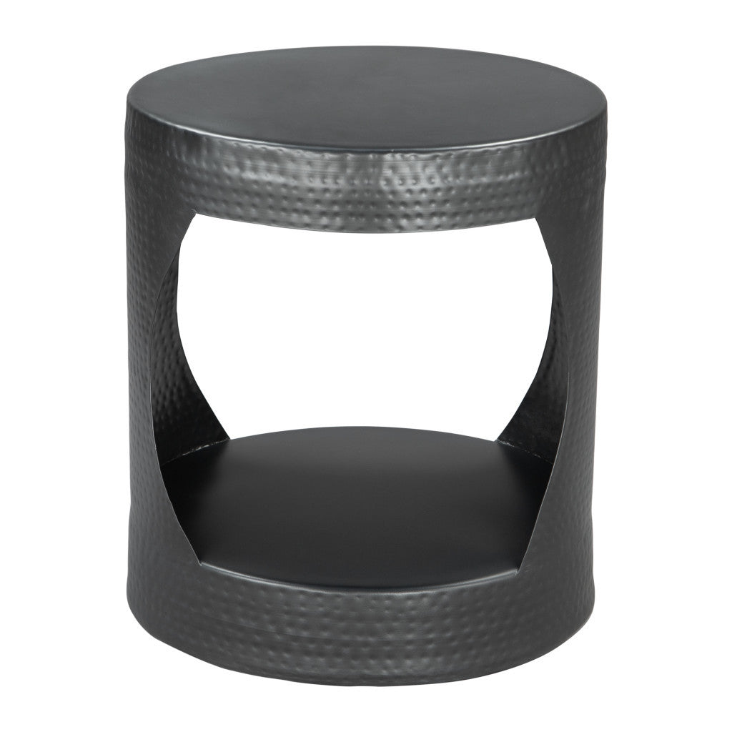 20" Black Iron Round Floor Shelf End Table-3