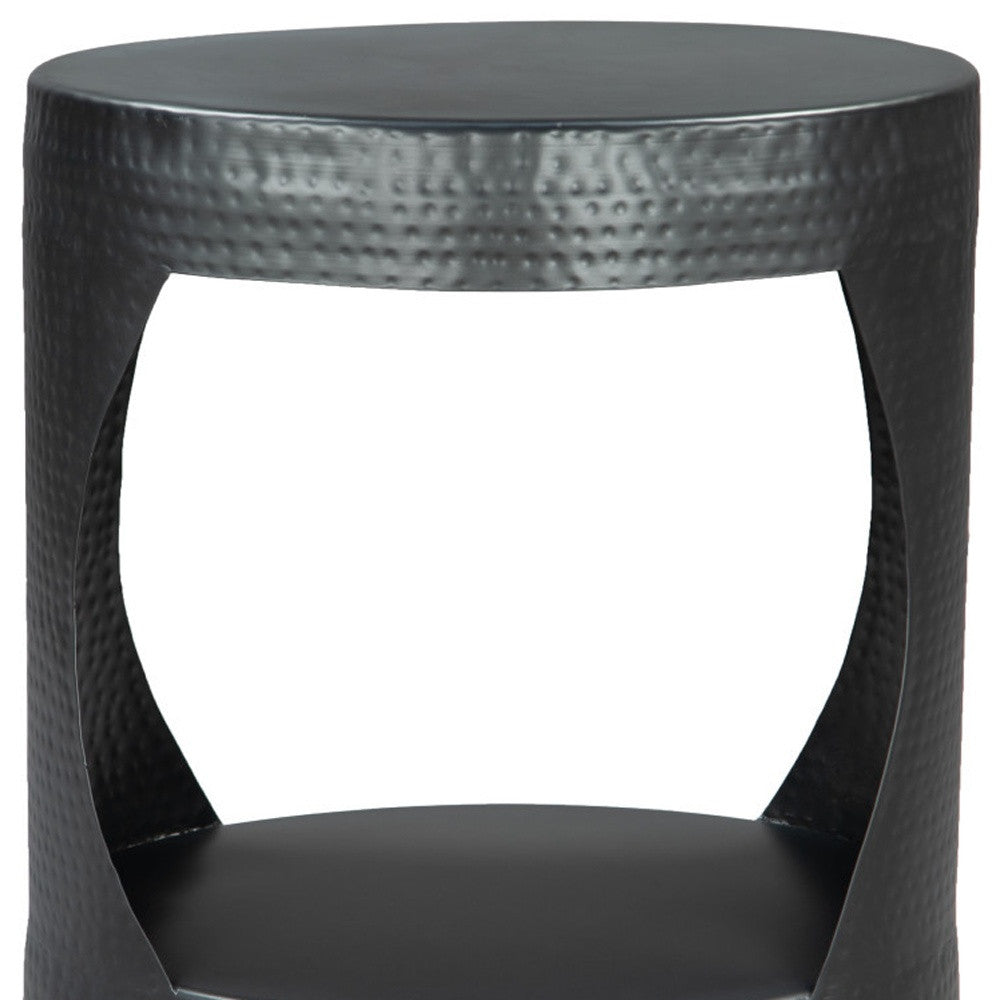 20" Black Iron Round Floor Shelf End Table-6