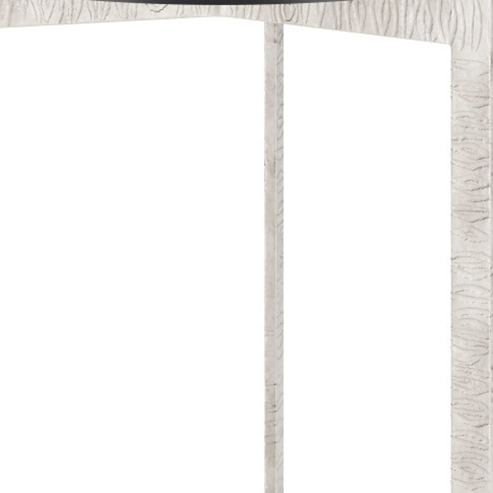 25" White And Silver Marble And Aluminum Round Cross Legs End Table-5