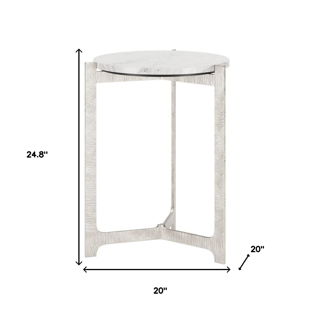 25" White And Silver Marble And Aluminum Round Cross Legs End Table-8