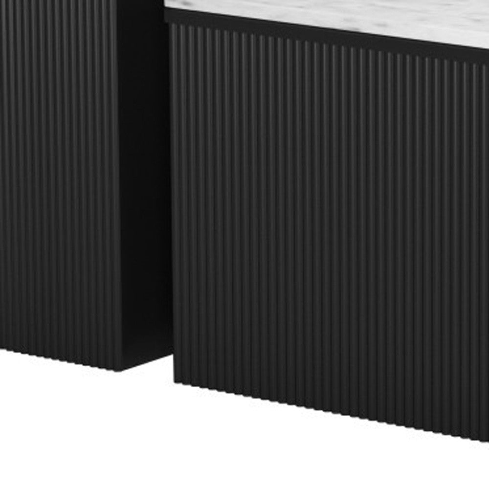 Set of Two Black And White Wood And Faux Marble Oval Drum Bunching Coffee Tables-6