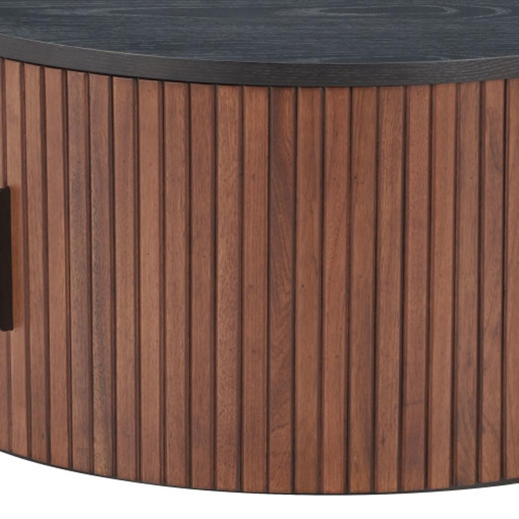 32" Black and Walnut Wood Round Drum Coffee Table-8
