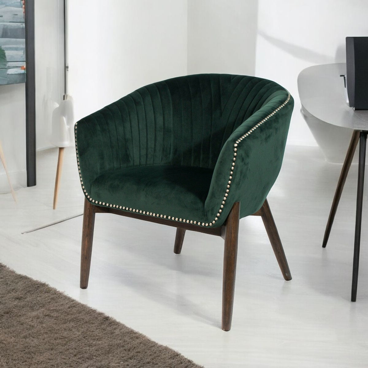 28" Green And Brown Velvet Arm Chair-0