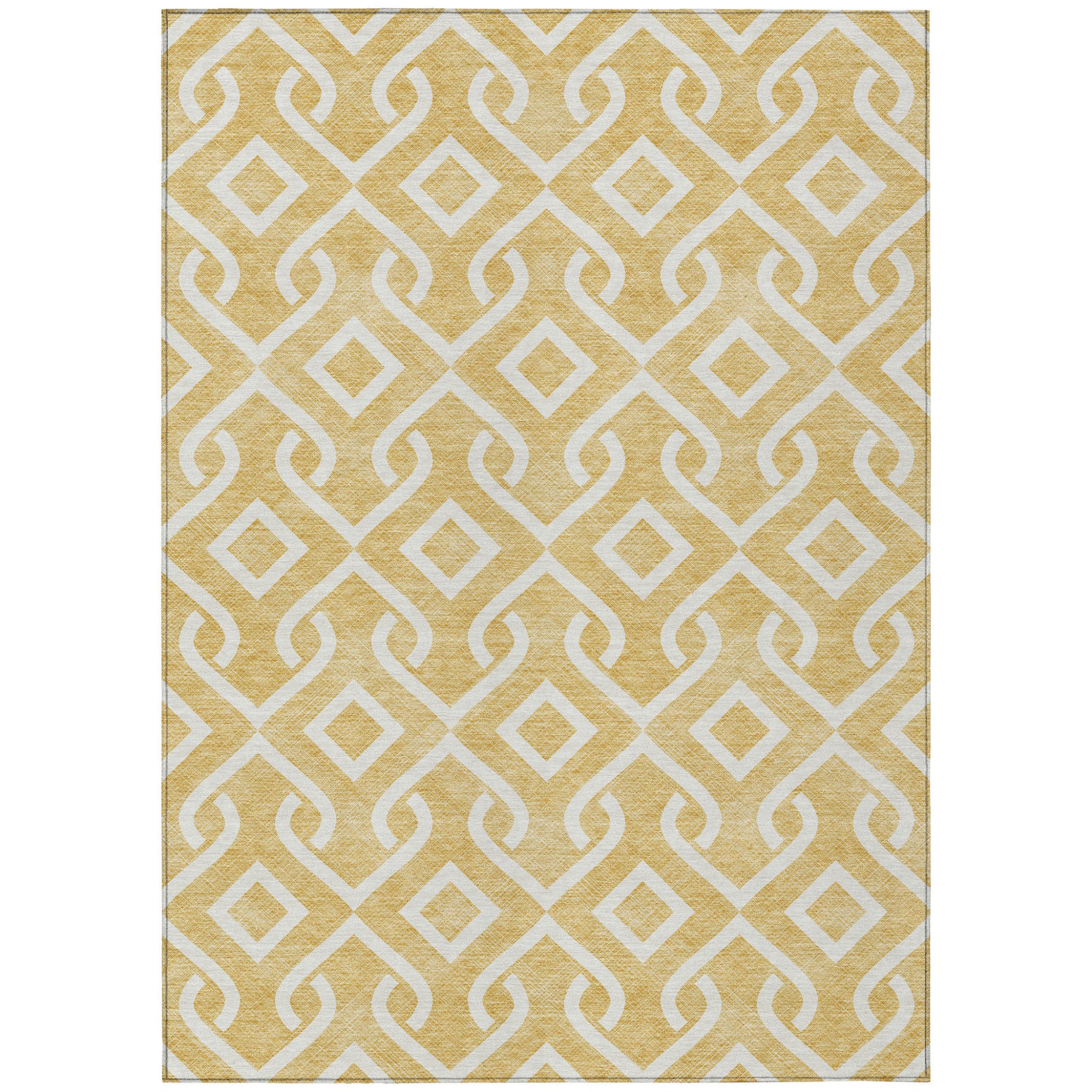 5' X 8' Gold And Ivory Geometric Washable Indoor Outdoor Area Rug-1