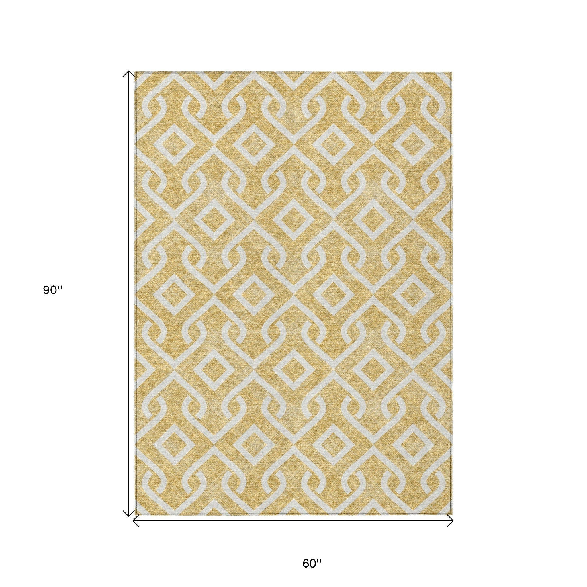 5' X 8' Gold And Ivory Geometric Washable Indoor Outdoor Area Rug-2