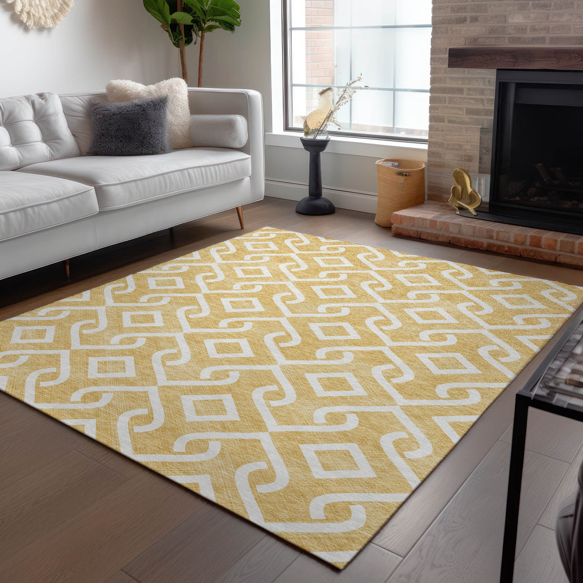 5' X 8' Gold And Ivory Geometric Washable Indoor Outdoor Area Rug-7