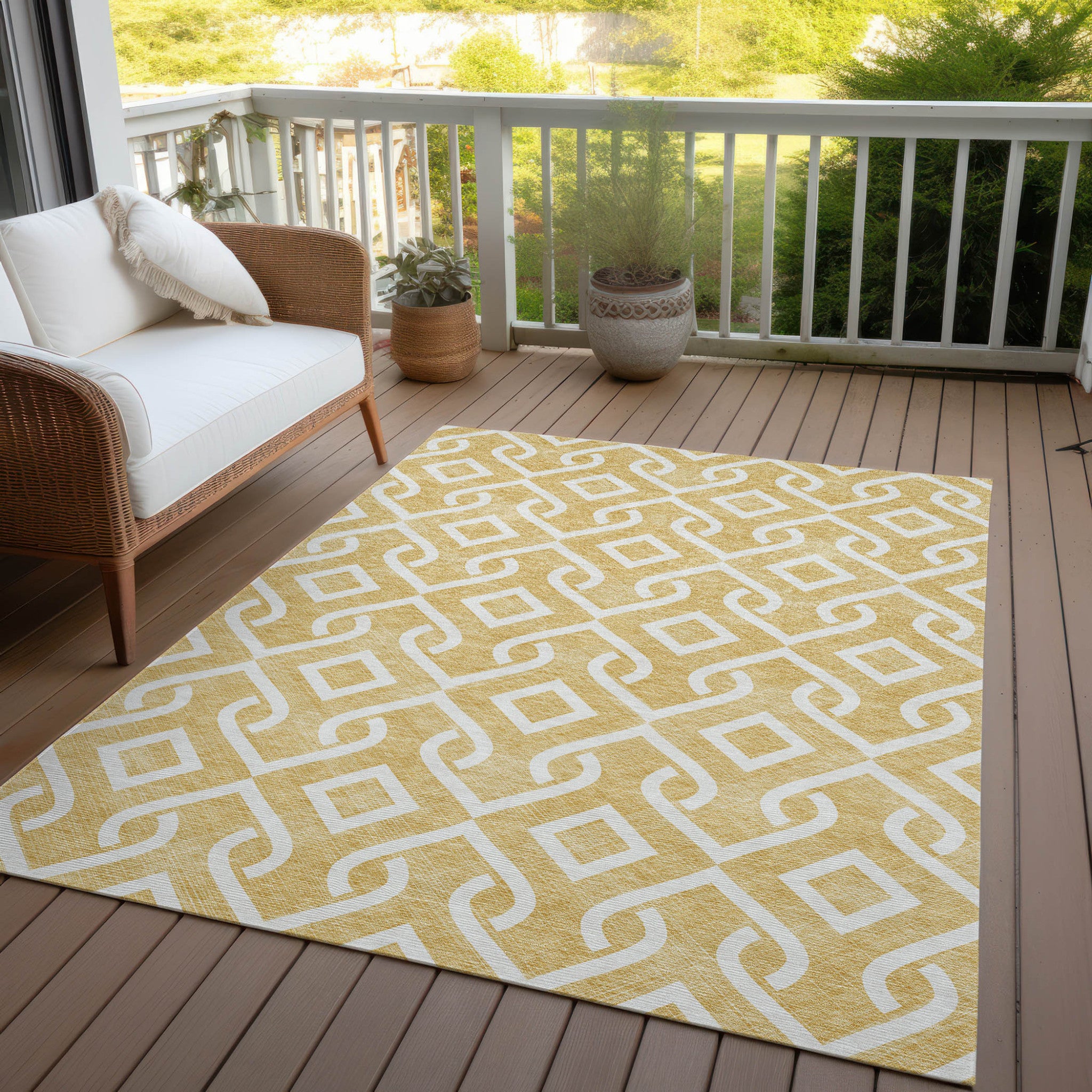 5' X 8' Gold And Ivory Geometric Washable Indoor Outdoor Area Rug-8
