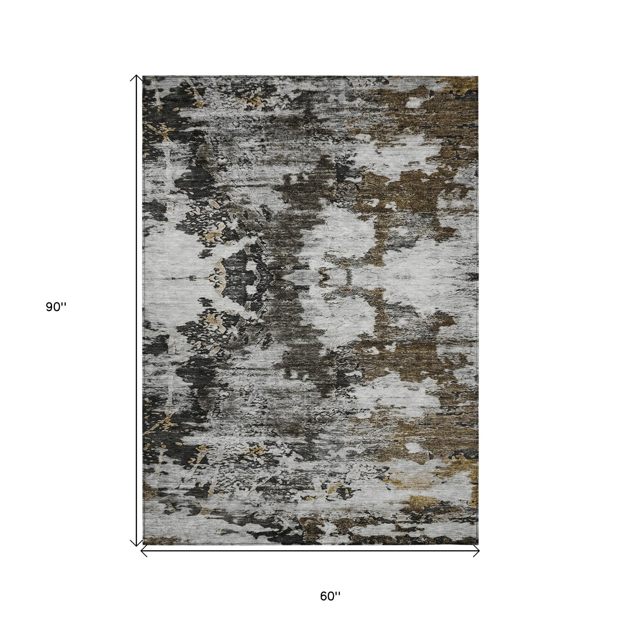 5' X 8' Taupe Brown And Gold Abstract Washable Indoor Outdoor Area Rug-2