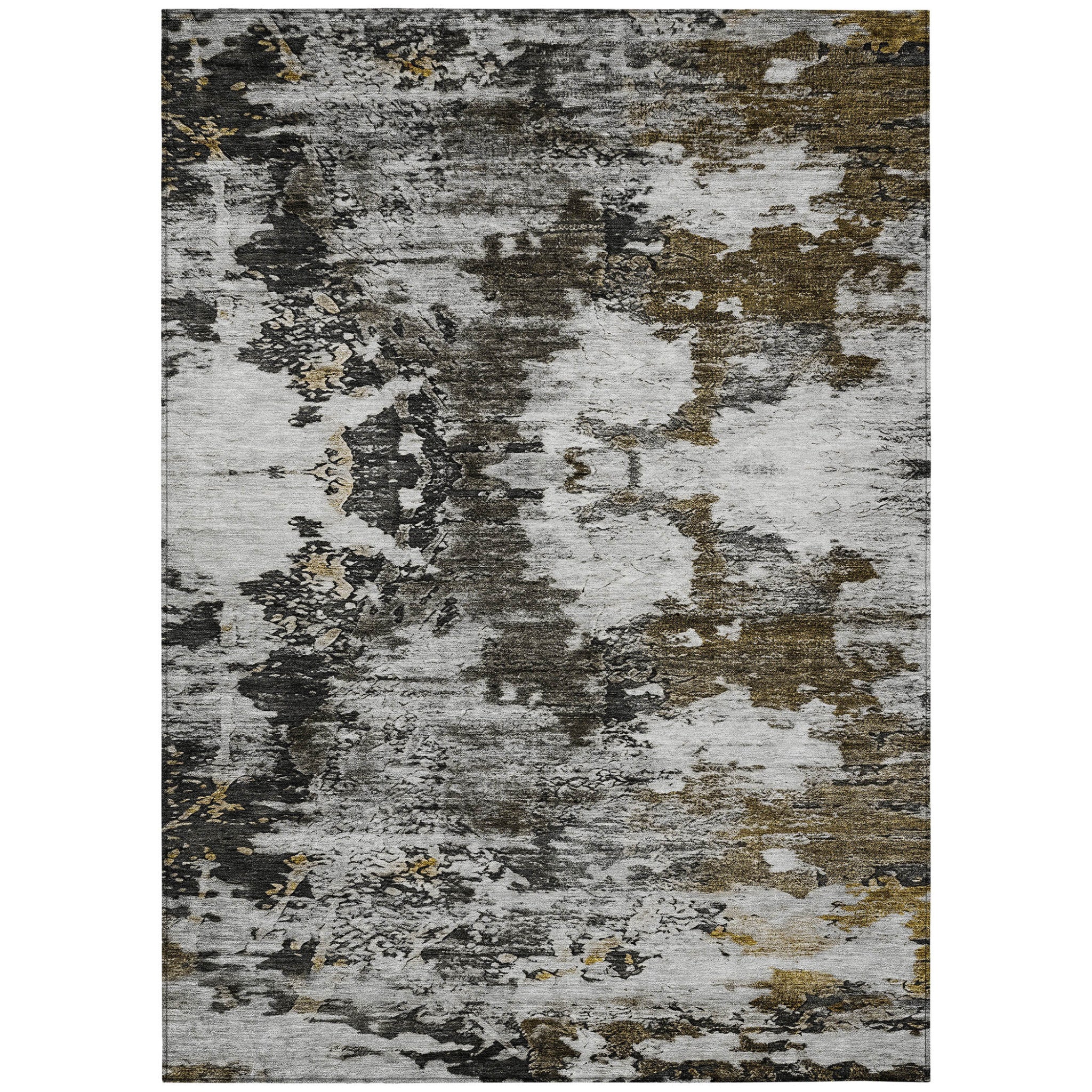 5' X 8' Taupe Brown And Gold Abstract Washable Indoor Outdoor Area Rug-1