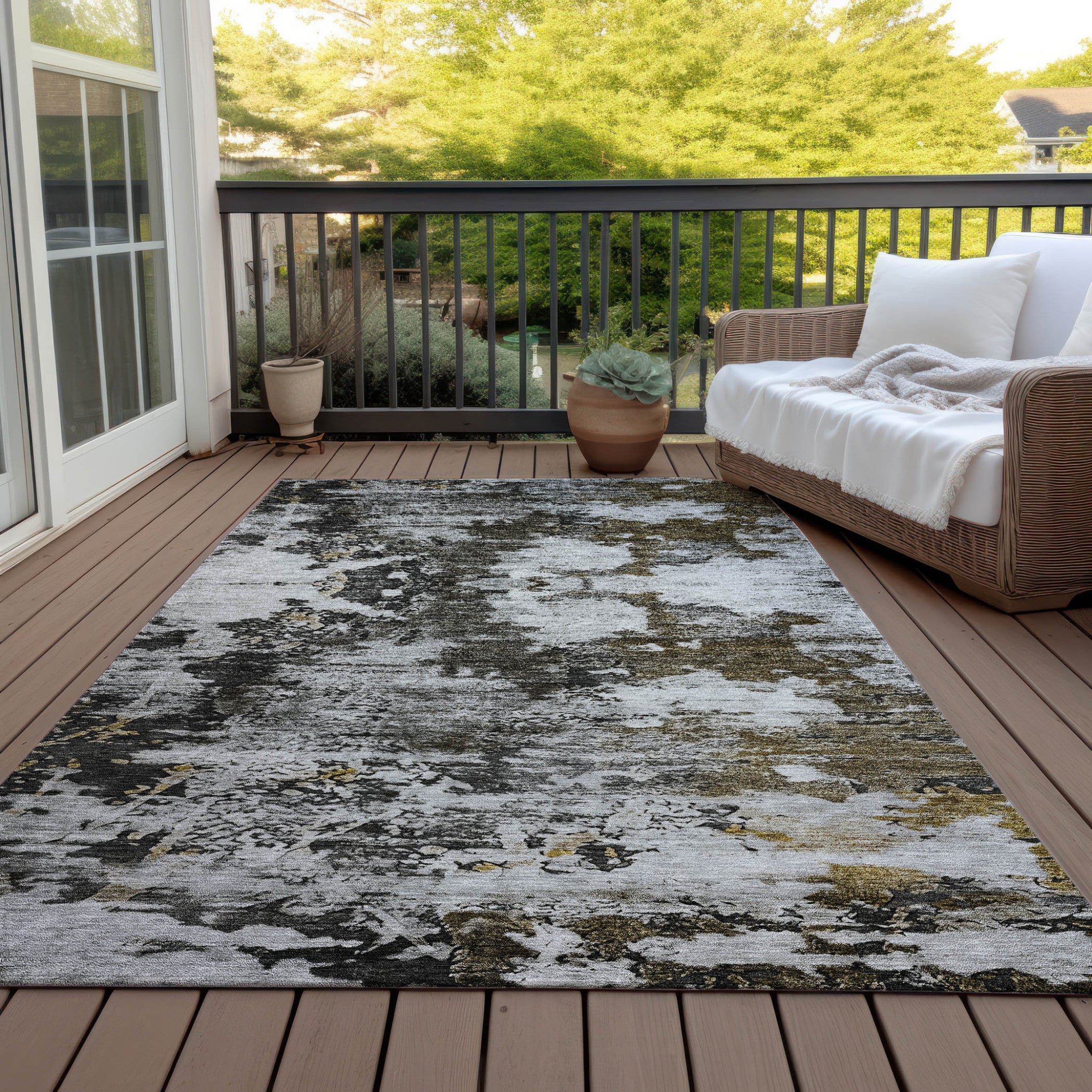 5' X 8' Taupe Brown And Gold Abstract Washable Indoor Outdoor Area Rug-8
