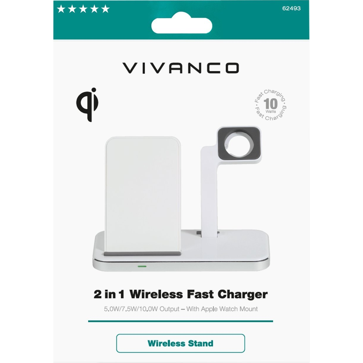 Ładowarka Vivanco Vivanco wireless charger 2in1 Wireless Fast 10W (62493) (62493)-0