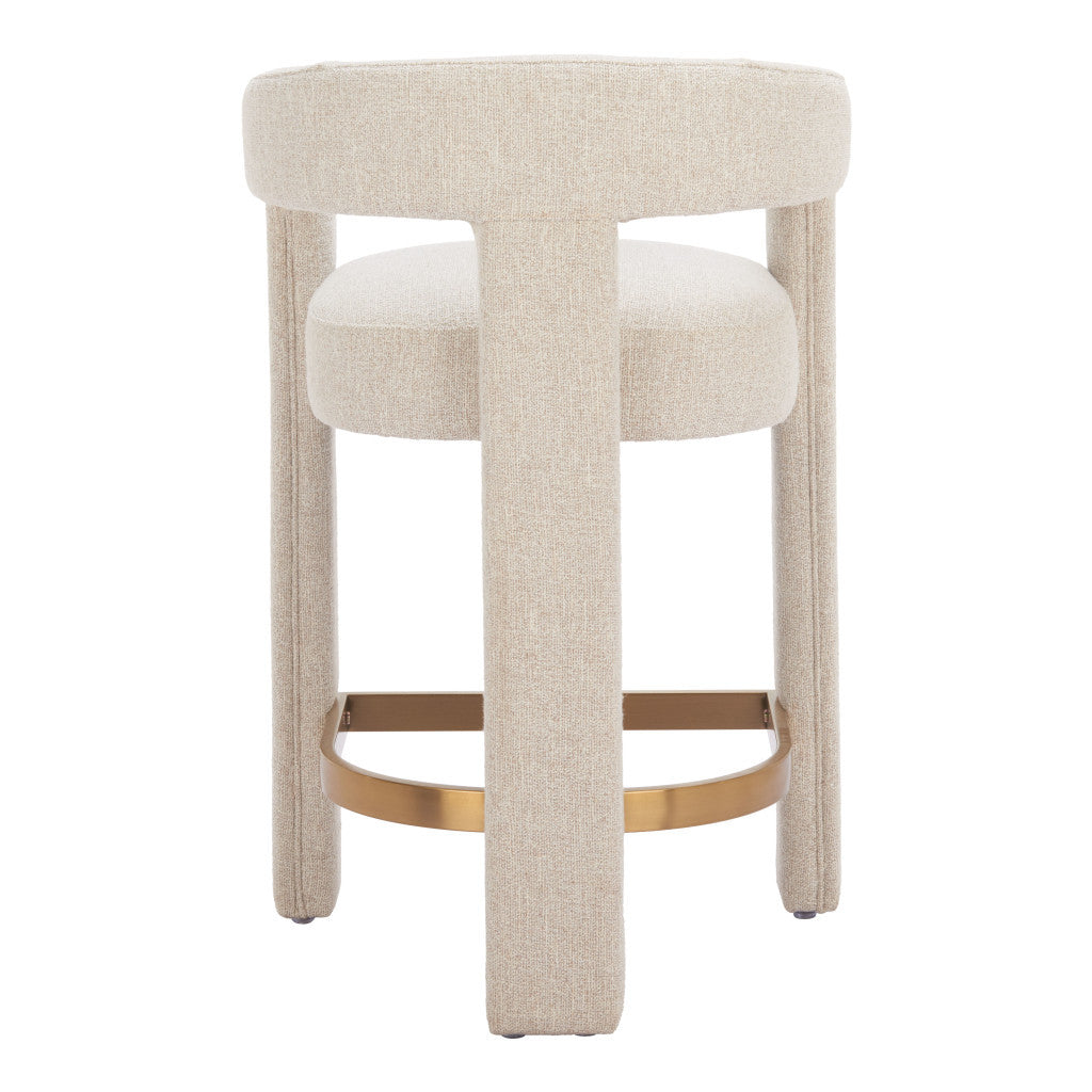 Beige Wood and Fabric Bar Chair-6
