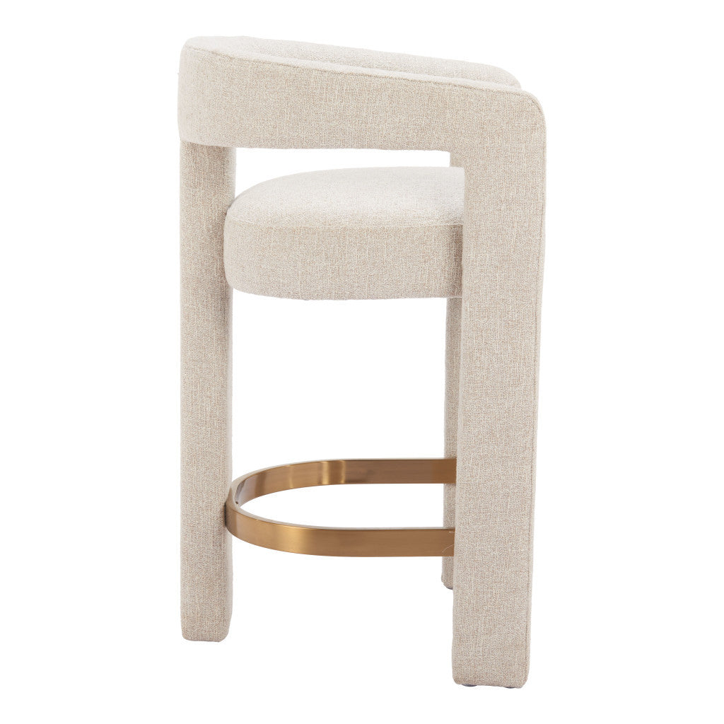 Beige Wood and Fabric Bar Chair-4