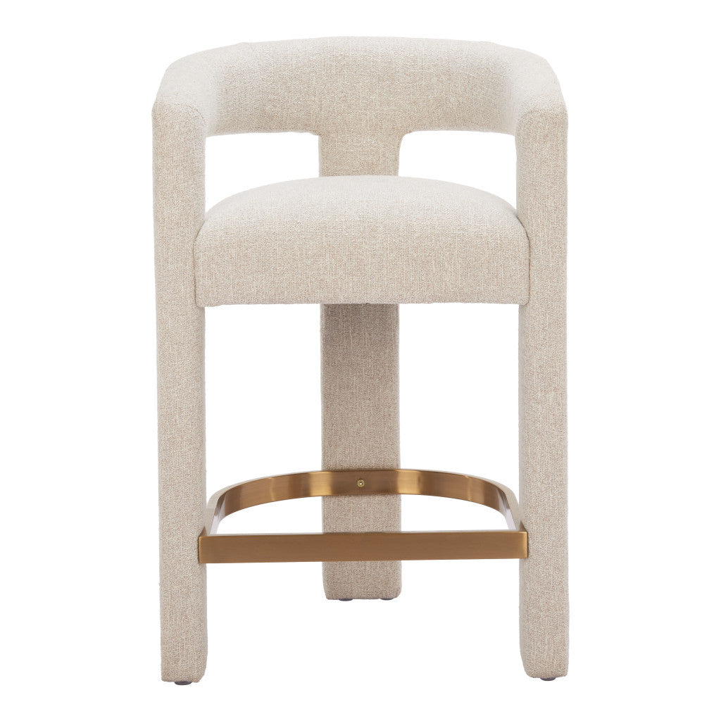Beige Wood and Fabric Bar Chair-5