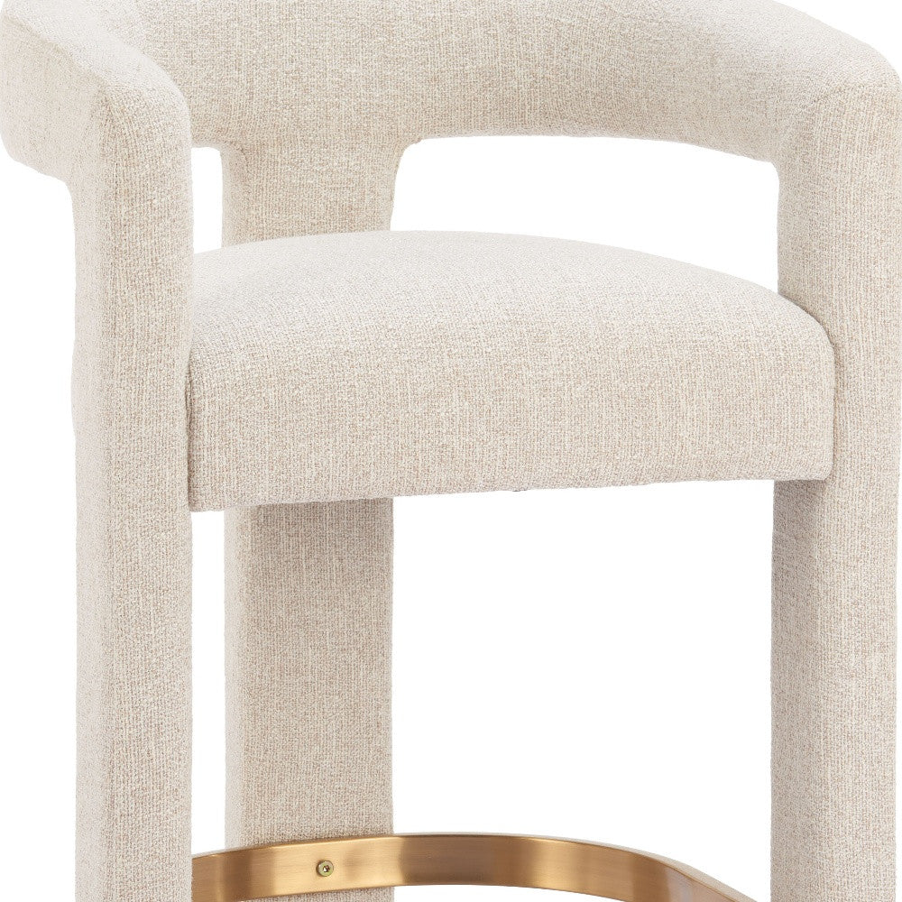 Beige Wood and Fabric Bar Chair-7