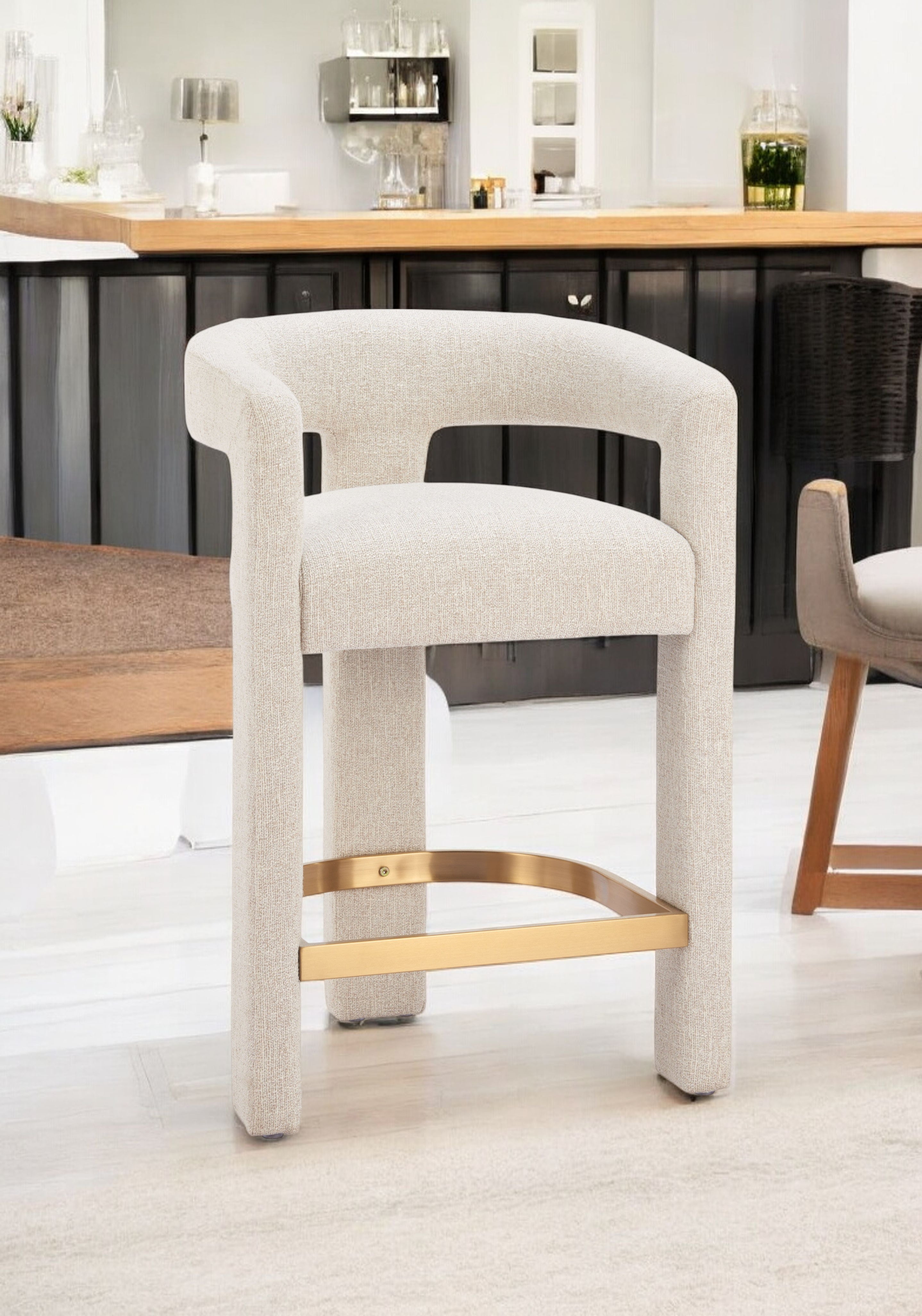 Beige Wood and Fabric Bar Chair-1